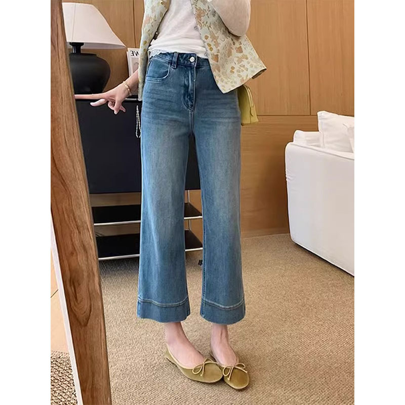Retro Large Size Bootcut Jeans for Women 2025 Summer New Fat mm Small Elastic Narrow Nine-Point Pants