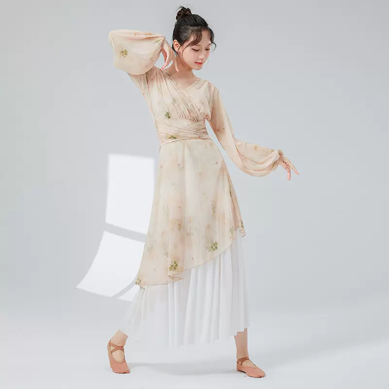 原创设计感古风仙气国风复古感古典舞纱衣不规则灯笼长袖长连衣裙