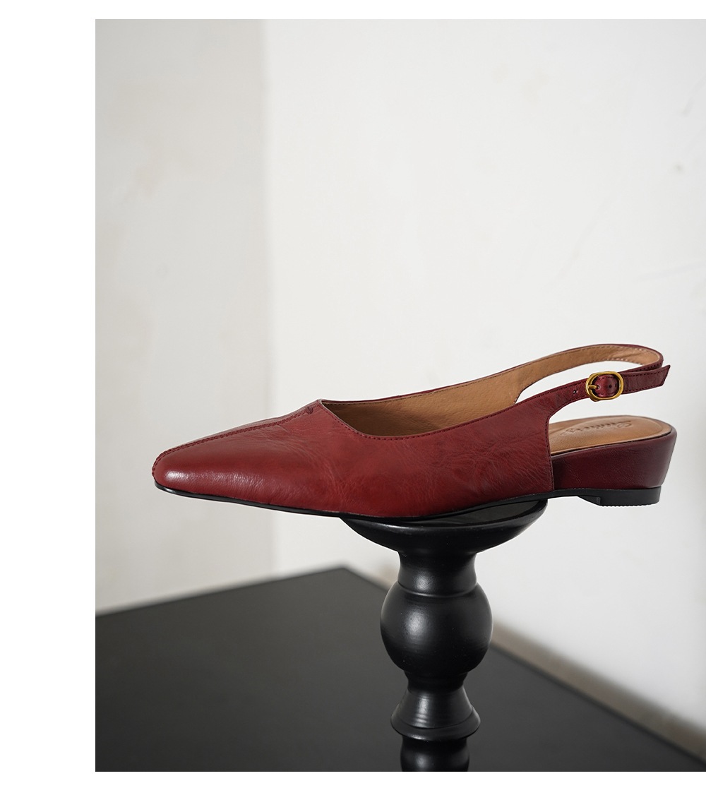 Sandal nữ da cừu mũi nhọn quai chữ V đế bệt — màu nâu chi tiết 15