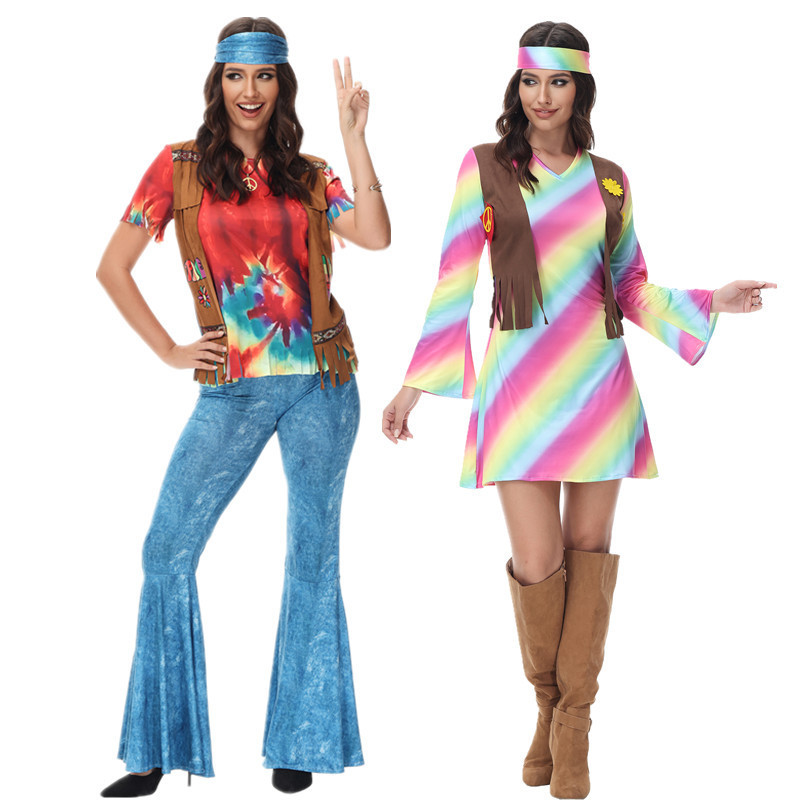 Cross-border Amazon new 70's European and American fashion retro disco performance costume female hippie dance performance