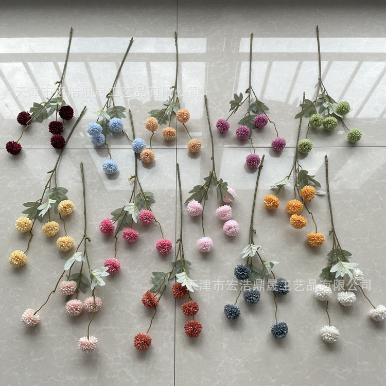 Nueva simulación de 5 cabezas de cebolla verde bola 5 cabezazo crisantemo boda auditorio fondo decoración suave arreglo floral mesa flor botella flor colocación