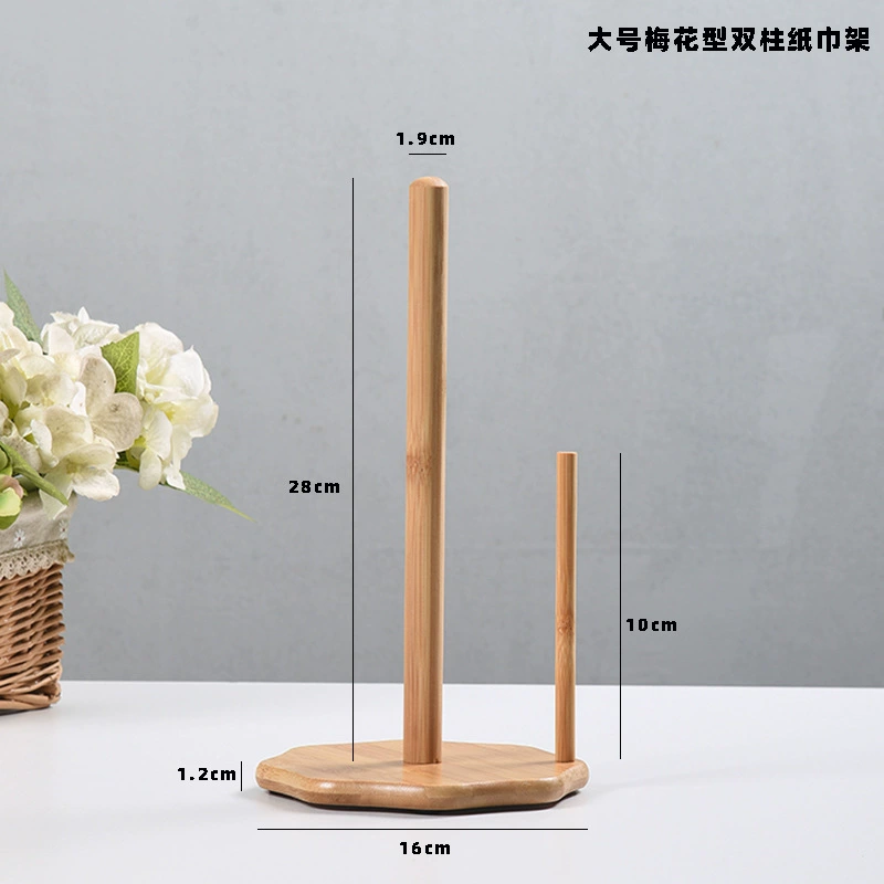 Creative Bamboo Paper Towel Rack for Kitchen with Wooden Base, Vertical Storage Shelf, Multiple Size Options