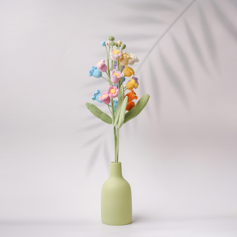 完成したプリザーブドフラワー手編みスズランブーケDIYかぎ針編みウールフラワー手持ち花編み花装飾品|undefined