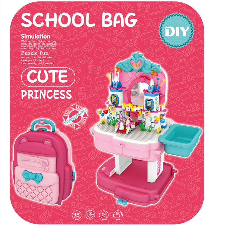 El comercio exterior de los niños DIY bloques de construcción mochila juguete bomberos coche ingeniería animal diapositiva montaje educación temprana bloques de construcción traje