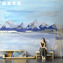 北欧手绘抽象艺术冰山风景壁纸客厅电视背景墙纸无缝设计壁画墙布