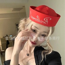 氛围感网红jk水手帽Y2K烫钻翻檐帽大头围千禧辣妹风字母帽子女夏