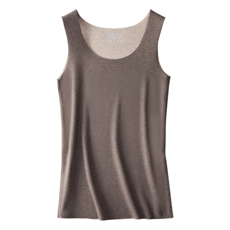 Nuevo estilo de lana de seda transfronteriza otoño e invierno damas color sólido almacenamiento de calor más terciopelo grueso chaleco cálido conjunto de fondo en stock