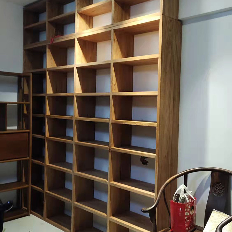 老榆木书架实木书柜满墙书柜实木书架满墙书架落地隔断格子置物架