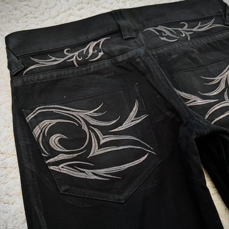 Europa y Estados Unidos transfronterizos retro punk estilo americano estilo de moda de la calle alta bordado personalidad de tendencia jeans casual pantalones de piernas largas