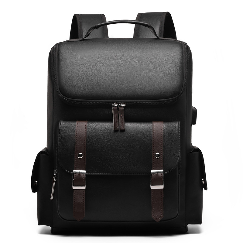 New Men's PU Leather Casual Multi-pocket Large Capacity Travel Backpack Laptop Bag Special Offer_voghion.com