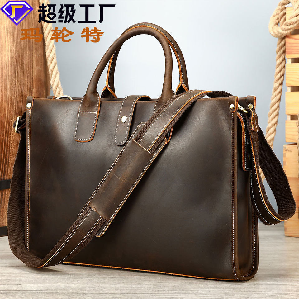 Túi công văn da bò thật Marante 39,5×8×28,5 cm đựng laptop 14 inch — Cà phê, Cà phê đậm