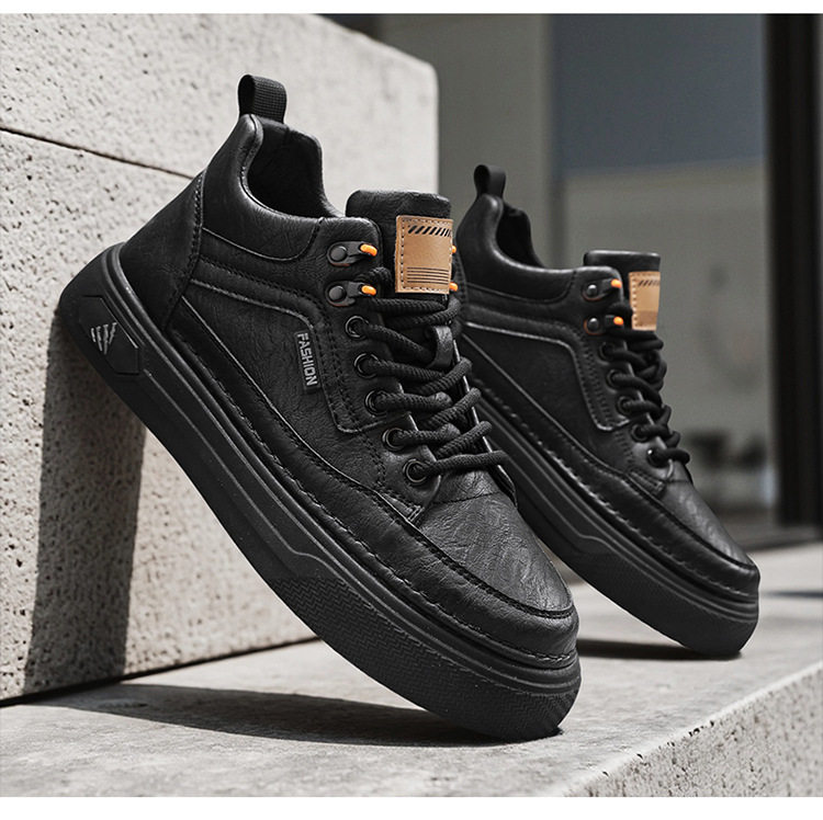 Giày nam cổ trung chống thấm nước chống trơn trượt màu đen, giày thể thao sneaker đa năng đi làm và giải trí, gót 3-5 cm — quần kaki, đen chi tiết 17