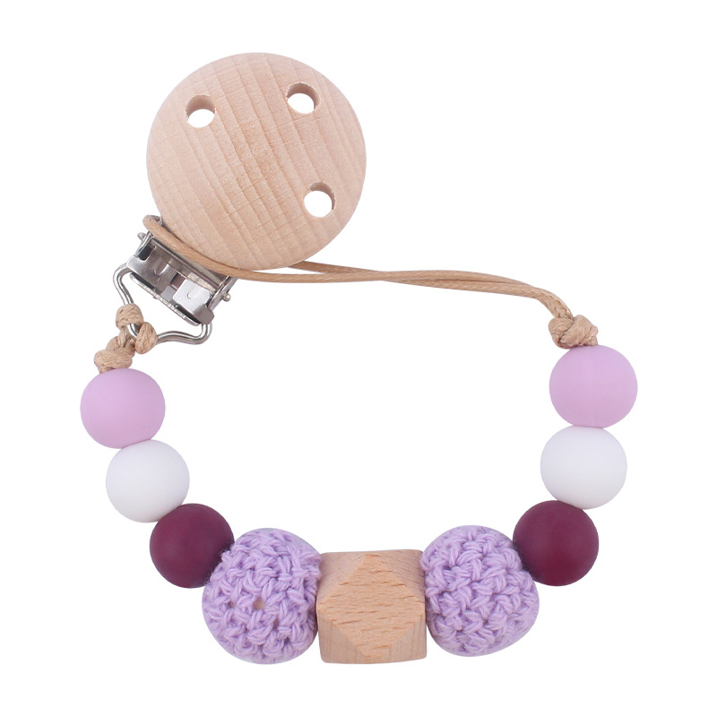 Nuevo bebé calmante Beech clip chupete cadena bebé creativo madera octogonal mordedura silicona molar anti-gota cadena