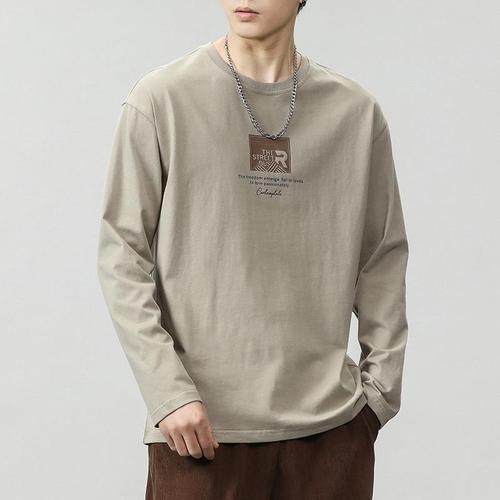 Men's loose long-sleeve T-shirt for spring and autumn 2025, crew neck sweatshirt, men's base layer shirt