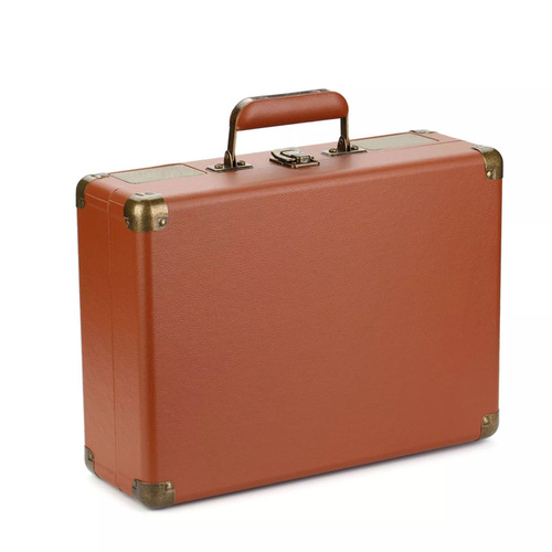 Creative Gift Litchi Pattern Brown Leather Record Player Portable Retro Vinyl Record Player Handheld Bluetooth Speaker 
