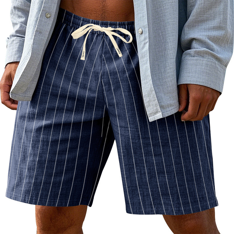 Pantaloncini casual da uomo in lino sottile con laccetto elastico, ideali per la spiaggia._voghion.com