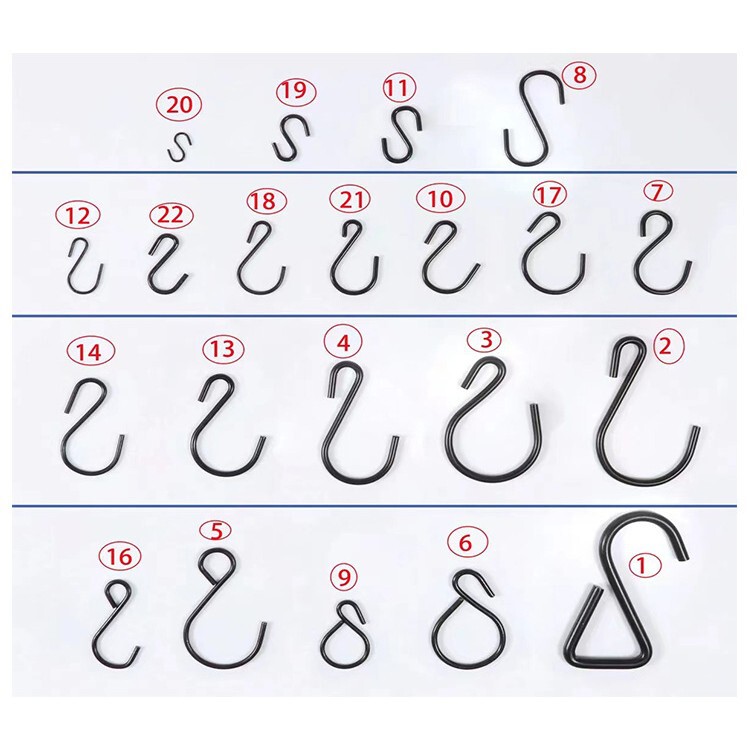Black hook multi-purpose cross bar S hook flower basket thin curved S-shaped hook small hook mini hook grid storage hook Black hook multi-purpose cross bar S hook flower basket thin curved S-shaped hook small hook mini hook grid storage hook