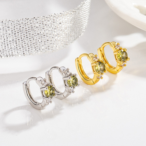 Olive Green Zircon Earrings Ultra Sparkling Mini Exquisite Earrings Fashionable New Chinese Style Commute Matchable 2024 New Arrival