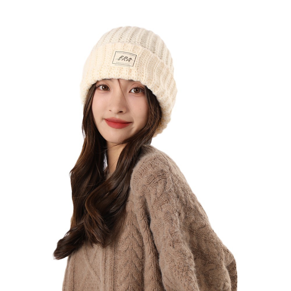 Couples pile up hats with yarn, versatile men women in autumn and winter, Korean knitted for warmth, big head loose hat_voghion.com