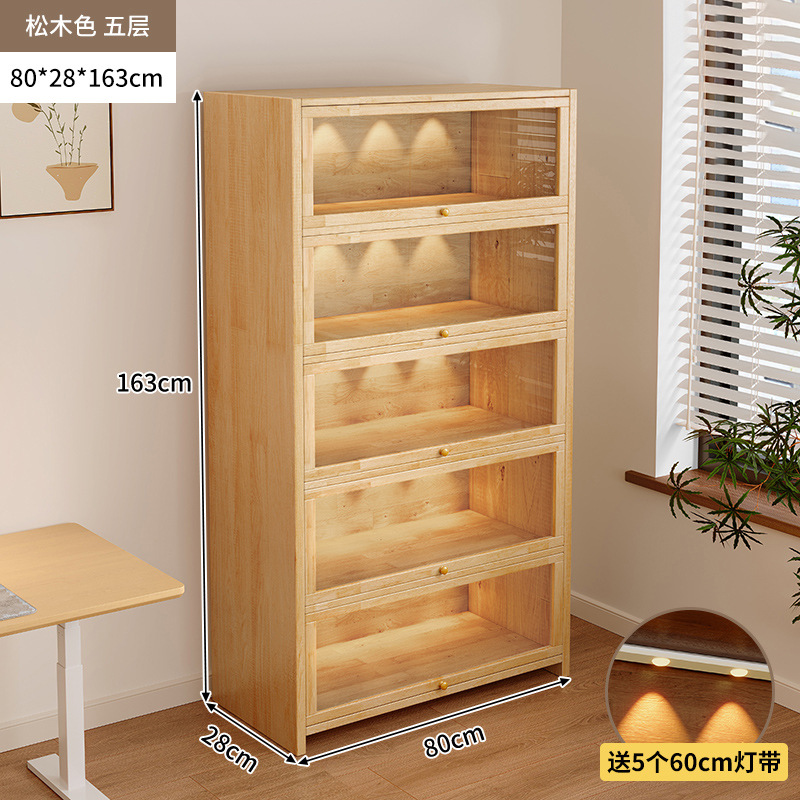 Librería de madera maciza a prueba de polvo integrada contra la pared Armario de almacenamiento de color nogal Armario de almacenamiento Armario de piso Estantería para el hogar