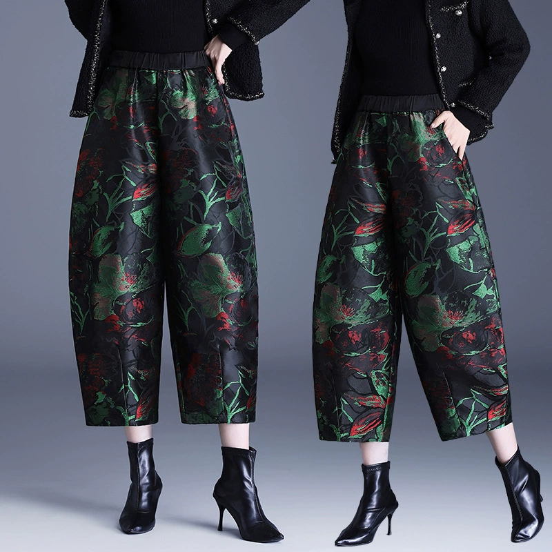 Winter three dimensional quilted keep warm trousers, loose fit