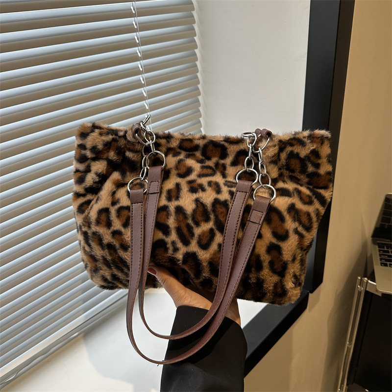 Large-Capacity Tote Bag 2025 Summer New Style Large Bag Korean Style Fashion Leopard Print Single Shoulder Armpit Bag Trend