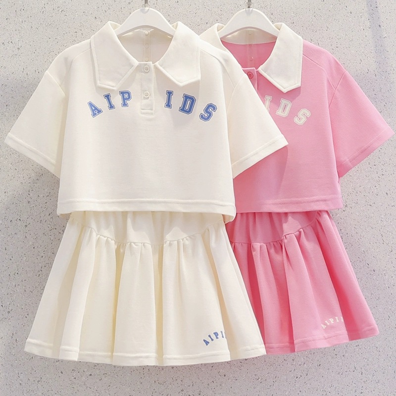 Girls Summer Short-Sleeved Suit Skirt Internet Celebrity New Style Polo Shirt Preppy Style Short Skirt Casual Sports Two-Piece Set