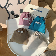 34291 Plain Corduroy Storage Bag with Drawstring Closure, Women's Portable Makeup Bag, Small Multi-Purpose Organizational Bag