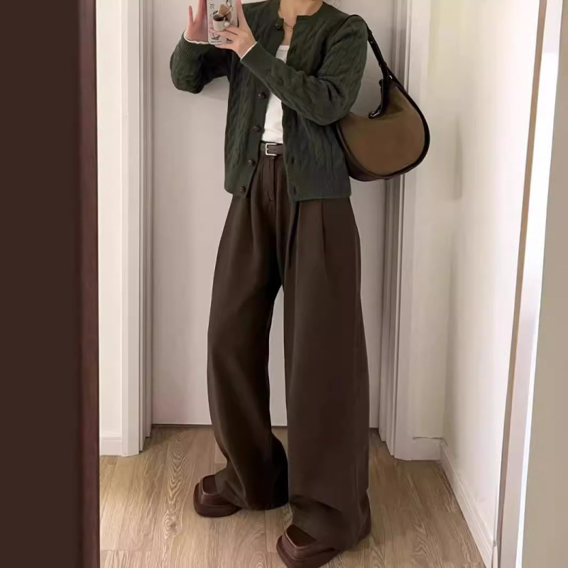 【韩牛】美式秋冬新款直筒宽松显瘦复古咖啡色高腰垂感牛仔裤女|undefined