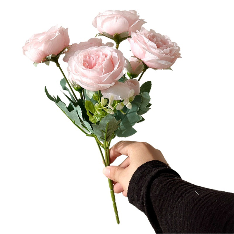 5-cabeza peonía flor artificial persa Rosa pequeño mango manojo flor falsa sala de estar Decoración de mesa decoración del hogar Decoración de la boda