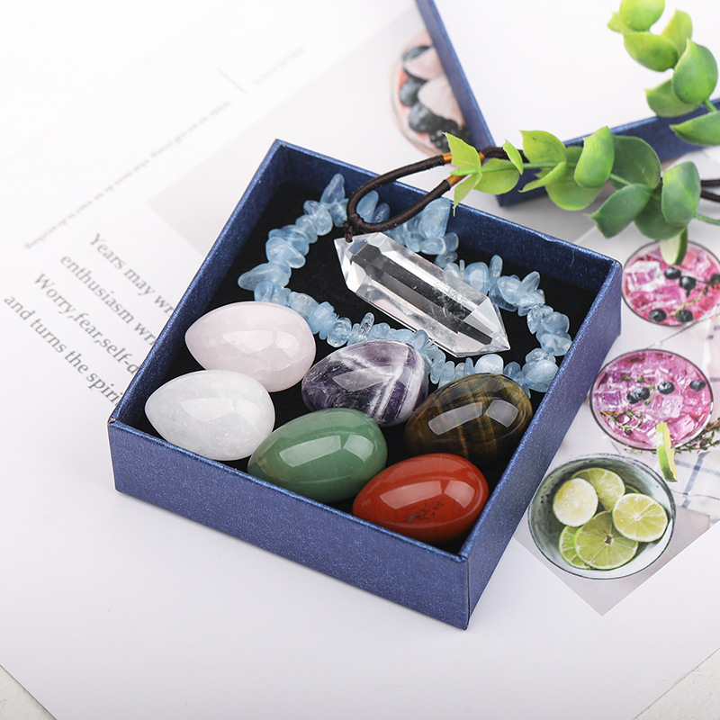 Natural Crystal Pink White Amethyst 3X2 Egg Rough Stone Ornaments Gift Box Set Desktop Decoration Ornaments Holiday Gifts