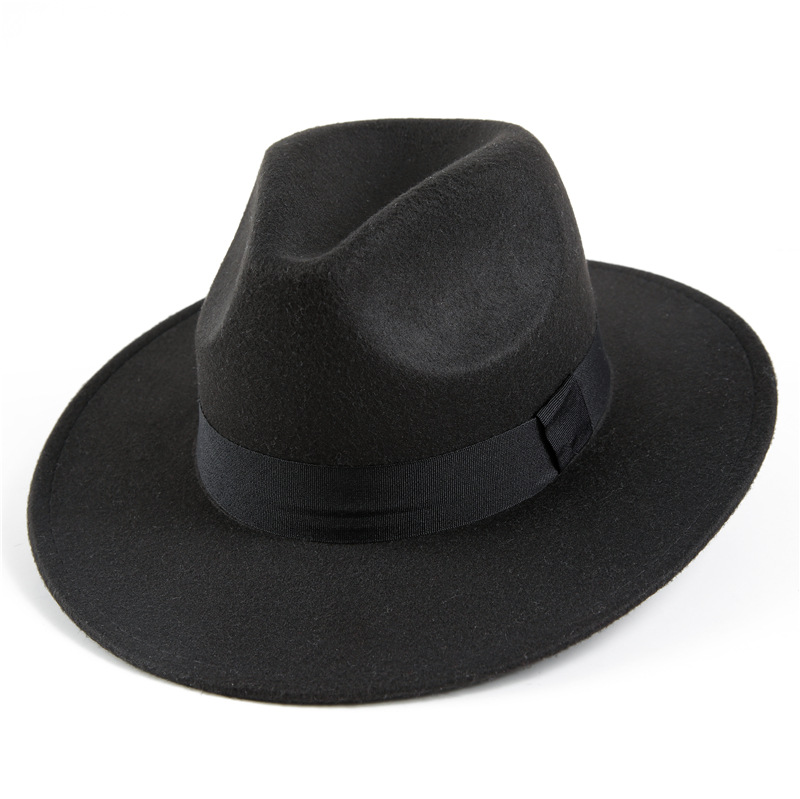 秋冬季呢子帽上海滩复古黑色毛呢帽爷爷绅士帽男礼帽英伦爵士帽子