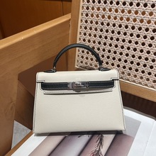 卡姿兰凯莉二代ep皮手掌纹真皮女包牛皮撞色时尚手提单肩斜挎女包