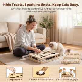 木制猫抓板拼图盒猫爪锉盒室内猫益智玩具实木奖励拼图迷宫游戏