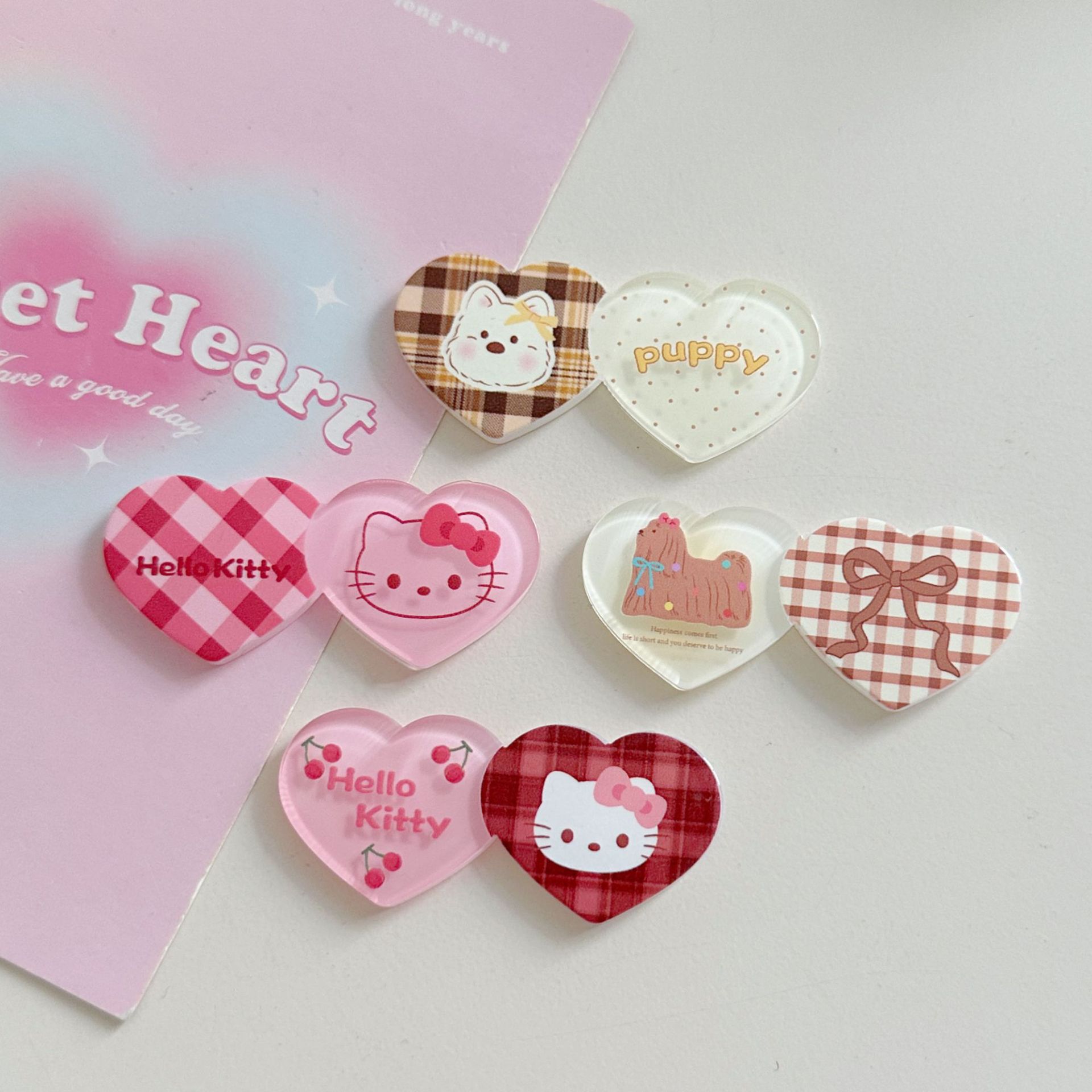 케이티와 강아지 체크 사랑 액세서리 DIY 수제 휴대 전화 케이스 소재 가방 도매 패치 새로운 액세서리 신발 꽃 여성