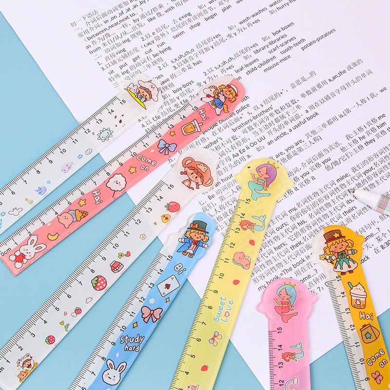 Acrylic cartoon ruler for students, cute stationery for teaching maths
