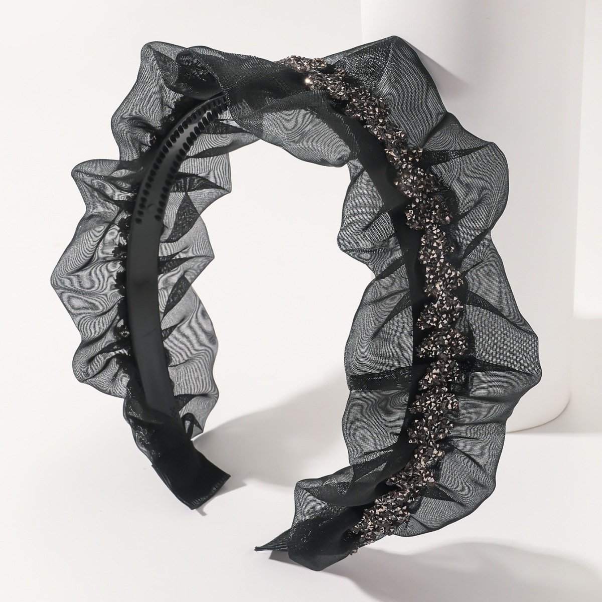 Otoño e invierno nuevo popular en línea popular malla plisada rhinestone luz diadema de lujo borde ancho moda de alto grado alto cráneo superior accesorios para el cabello