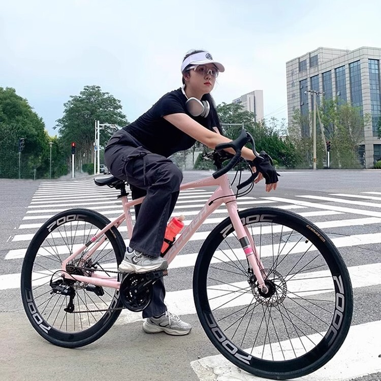 Lanling Road Bike 40mm Racing Bicycle with Curved Handlebars, 16-Speed, Casual, for Men and Women, Student Disc Brake Bike