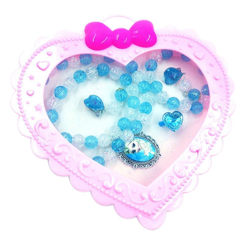 Children's Necklace Bracelet Ring Ear Clip Cute Princess Girl Baby Set Lace Heart-shaped Box Gift Toy