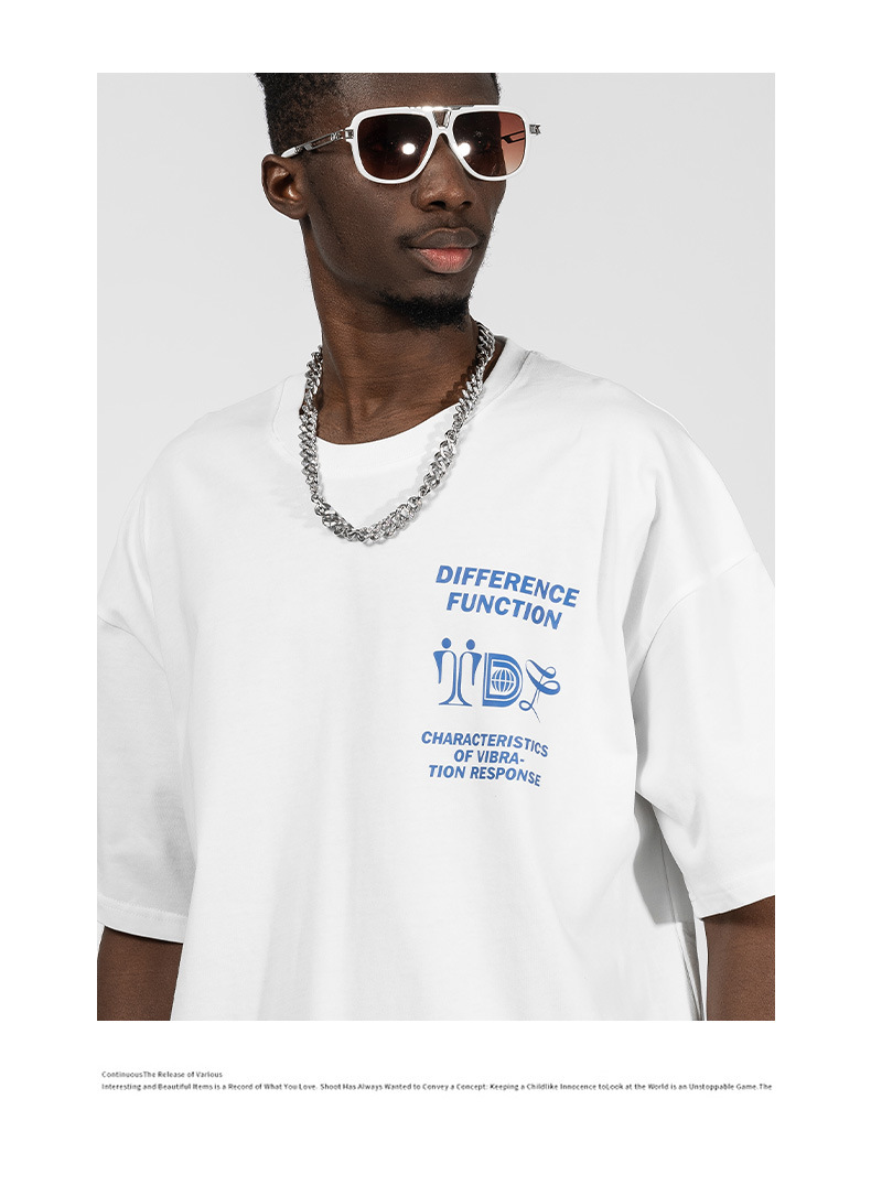 Vyriški trumpomis rankovėmis 220 g pavasario-vasaros medvilniniai laisvi marškinėliai paaugliams su kinišku abstrakčiu spaudiniu_voghion.com