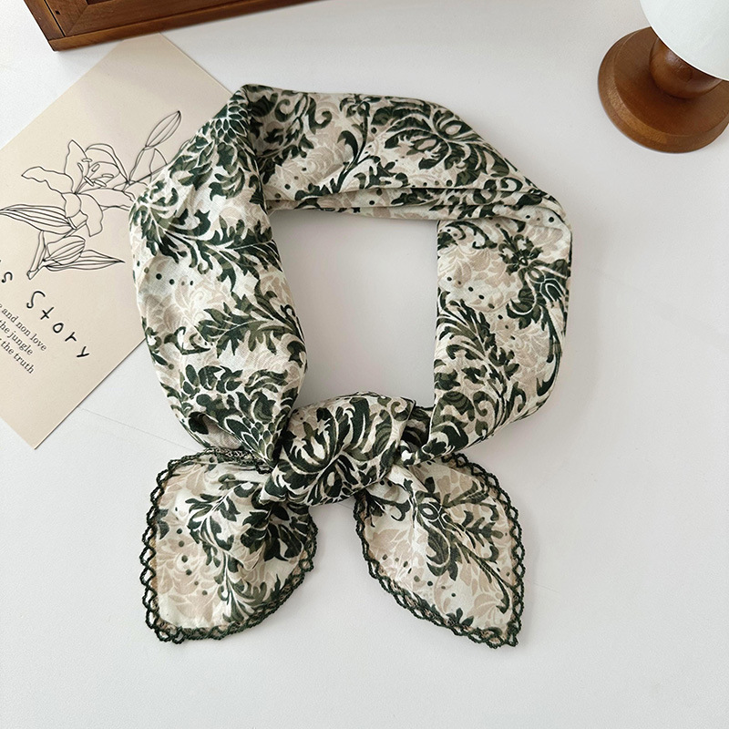 70 algodón y lino floral cuadrado bufanda de las mujeres estilo coreano de todo partido pastoral estilo artístico cuello Protección decorativa bufanda pequeña bufanda delgada