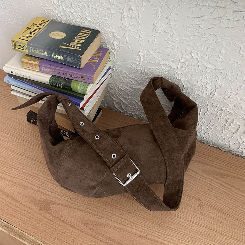 Cross-Border Retro Suede Horn Bag 2025 Autum New Relaxed Large-Capacity One-Shoulder Cross-Body Dumpling Bag