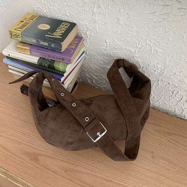 Cross-Border Retro Suede Horn Bag 2025 Autum New Relaxed Large-Capacity One-Shoulder Cross-Body Dumpling Bag