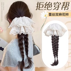 ウィッグ三つ編み女性用ヘアゴムレースダブルツイストハイポニーテールダブルブレイズロングブレイズローポニーテールグリッパーヘアアクセサリー