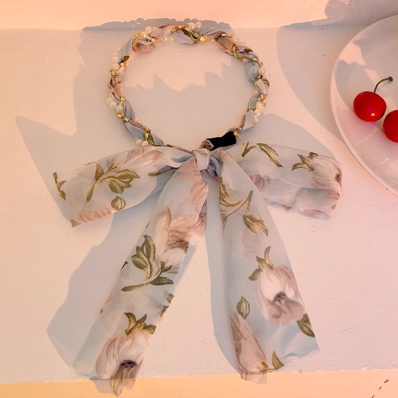 Sensor de alto nivel de banda de cabello para mujeres de alta presión craneal tarjeta de cabello temperamento de moda trenzada bufandas de seda banda de cabello adornamiento para el cabello