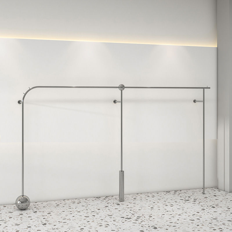 Clothing Store Stainless Steel Wire-drawing Display Rack Children's Men's and Women's Clothes Hanger Wall Shelf Women's Light Luxury Clothes Hanging Rack Clothing Store Stainless Steel Wire-drawing Display Rack Children's Men's and Women's Clothes Hanger Wall Shelf Women's Light Luxury Clothes Hanging Rack