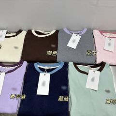 2025年冬新作 刺繍文字入り ドイツ製ベルベット素材 ラウンドネック 長袖Tシャツ レディース バイカラー フェイクツーピース インナー トップス トレンド