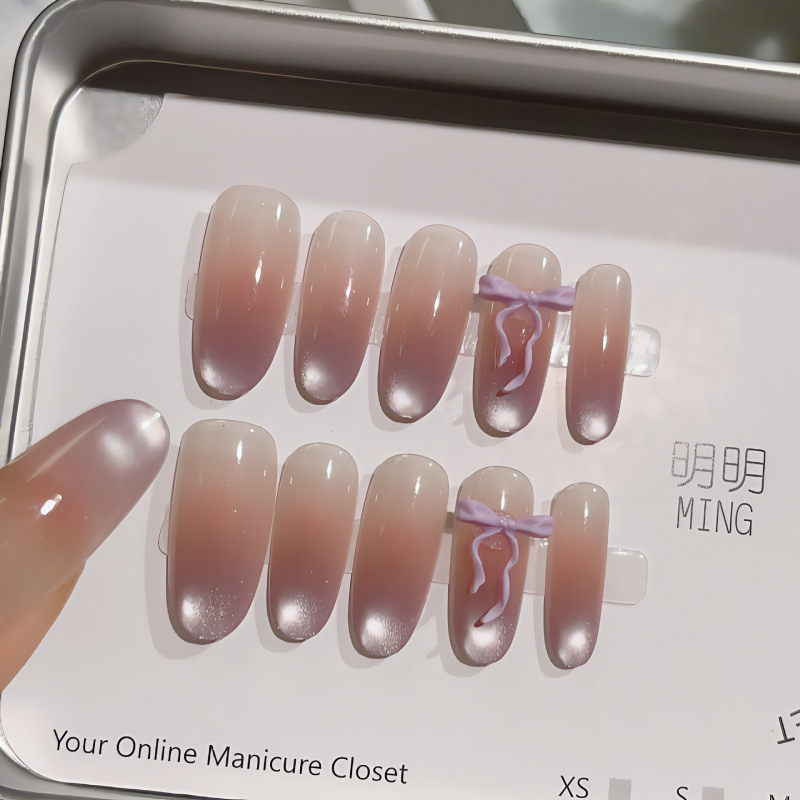 [Purple Butterfly Shadow] Lavender Nails Wearable Removable Manicure New Whitening Cat Eye Finished Handmade Nails