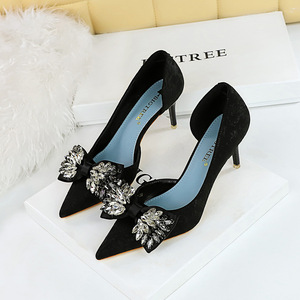 6168-AH3 European and American Banquet Nightclubs Show Thin Side Hollow Women's Shoes Shallow Mouth Pointed Rhinest