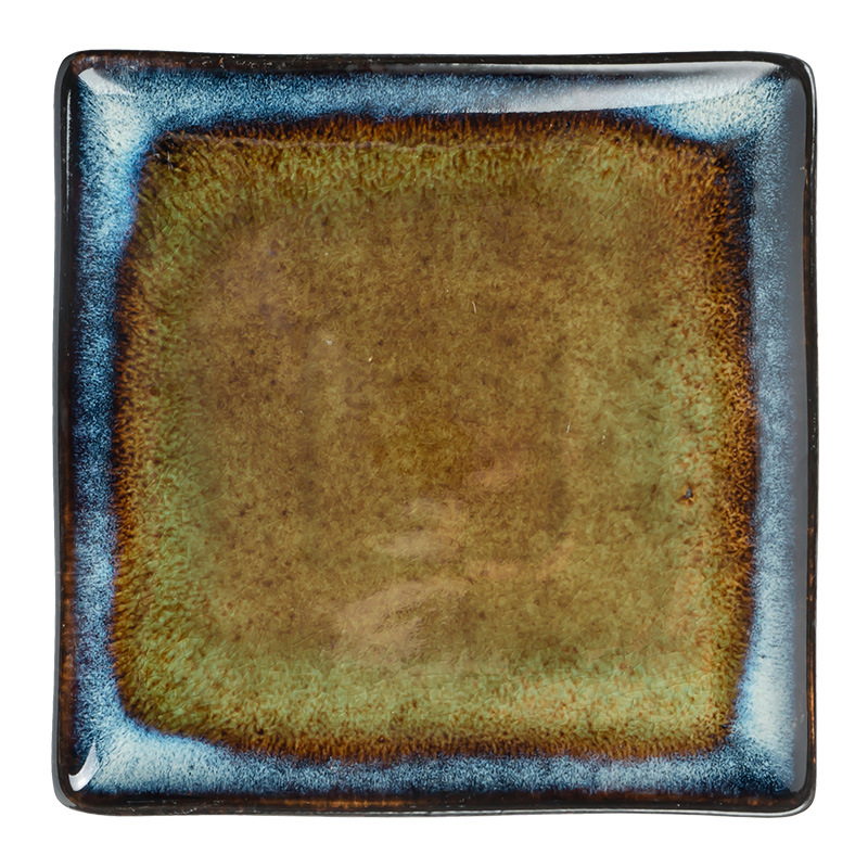 Plato de cerámica cuadrada de horno japonés, plato de sushi japonés creativo, plato de restaurante, plato de platos vintage casero